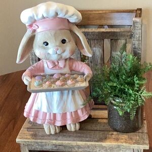 Adorable Pink Easter Baker Bunny Figurine